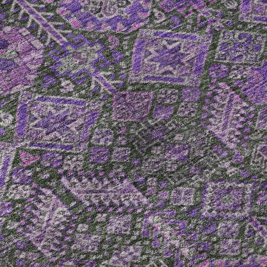 8' Purple And Ivory Tribal Washable Round Rug With UV Protection Photo 9