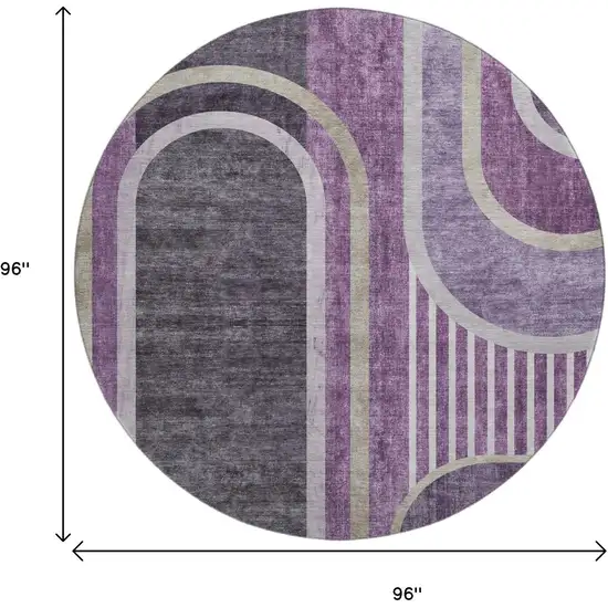 8' Purple And Khaki Geometric Washable Round Rug With UV Protection Photo 9