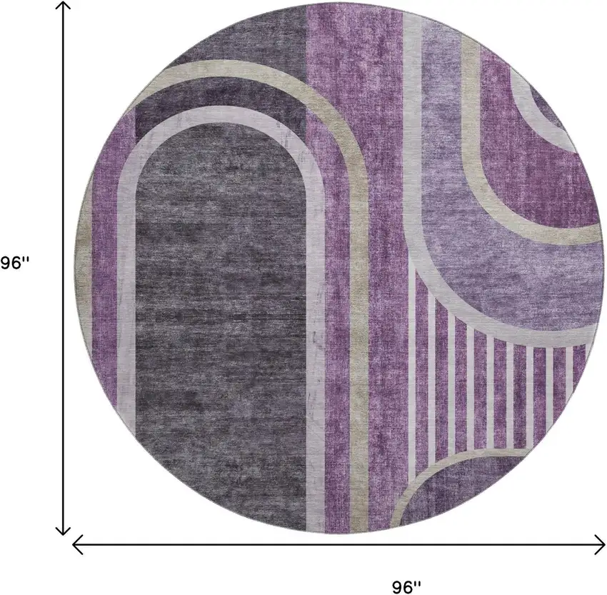 8' Purple And Khaki Geometric Washable Round Rug With UV Protection Photo 9