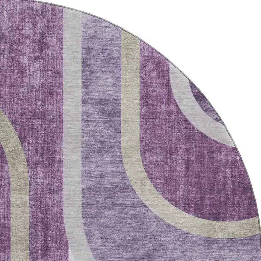 8' Purple And Khaki Geometric Washable Round Rug With UV Protection Photo 3