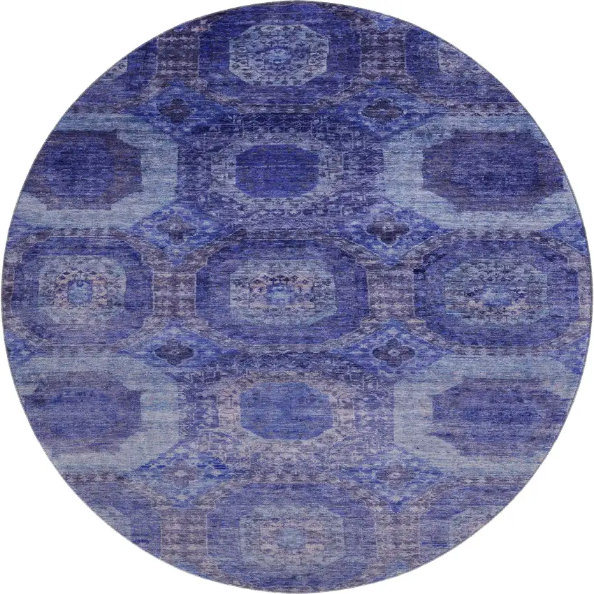 8' Purple And Lavender Abstract Geometric Washable Round Rug With UV Protection Photo 1
