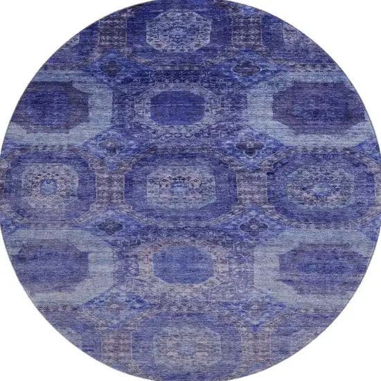 8' Purple And Lavender Abstract Geometric Washable Round Rug With UV Protection Photo 4