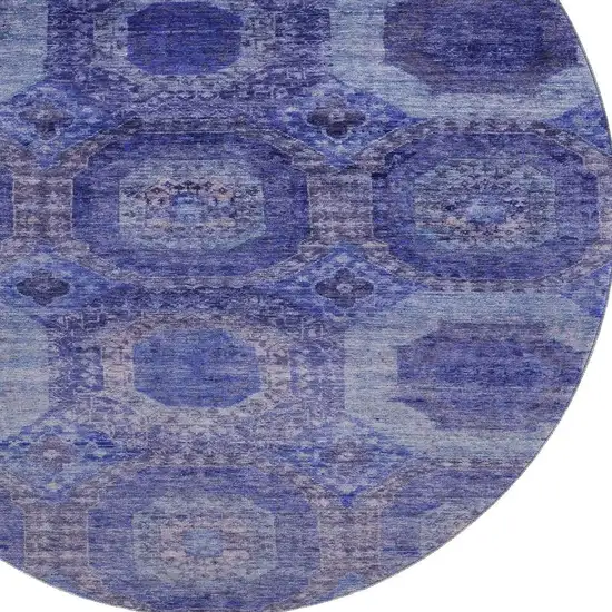 8' Purple And Lavender Abstract Geometric Washable Round Rug With UV Protection Photo 3