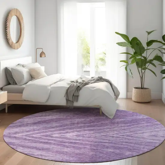 8' Purple And Lavender Abstract Washable Round Rug With UV Protection Photo 5