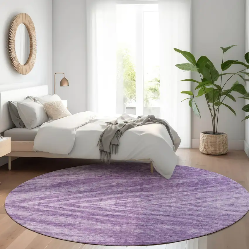 8' Purple And Lavender Abstract Washable Round Rug With UV Protection Photo 5