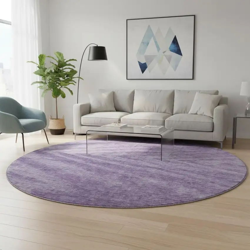 8' Purple And Lavender Abstract Washable Round Rug With UV Protection Photo 2