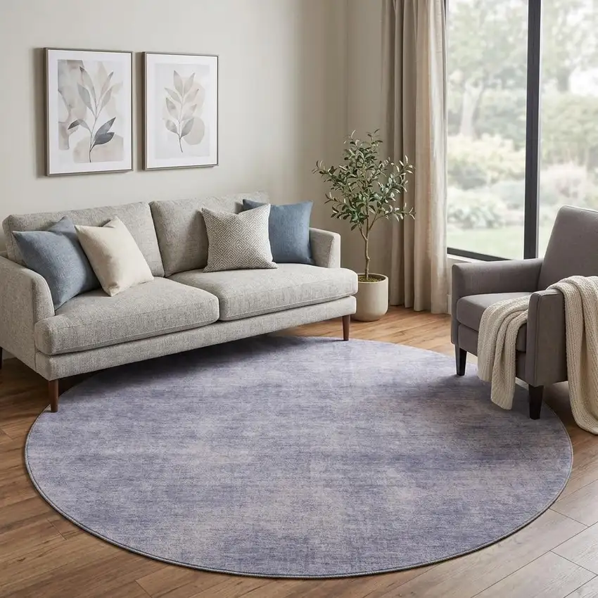 8' Purple And Lavender Abstract Washable Round Rug With UV Protection Photo 1