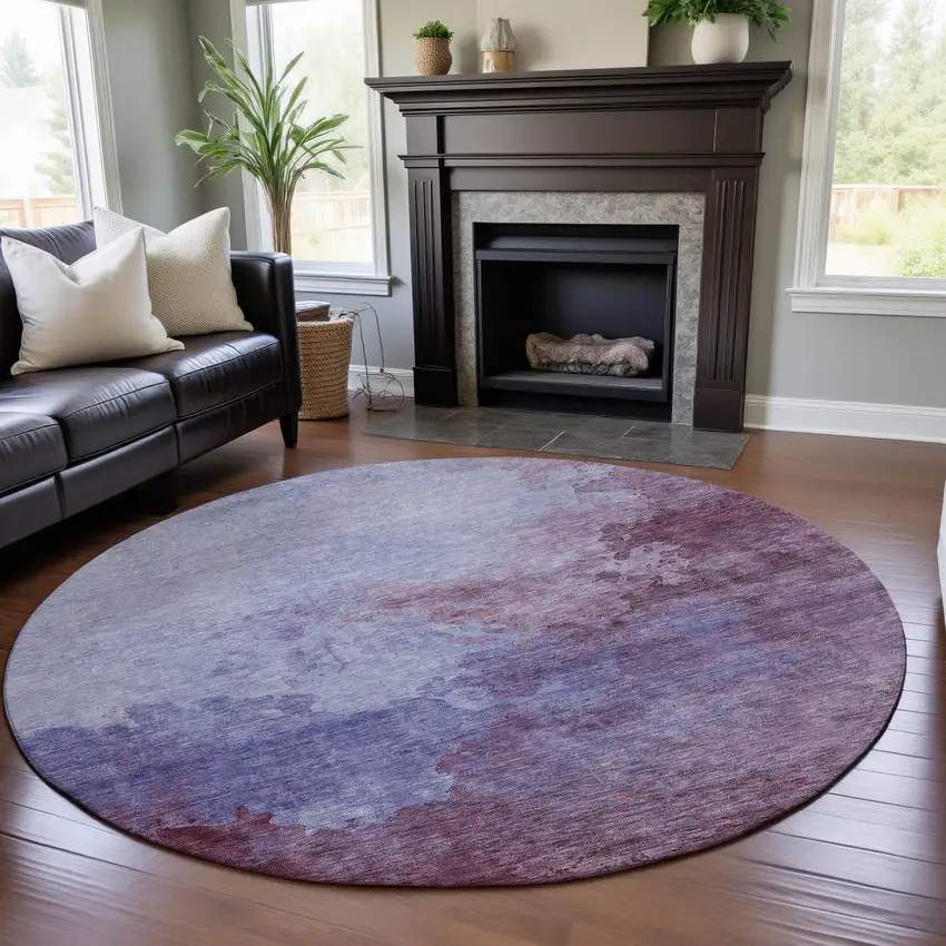 8' Purple And Lavender Abstract Washable Round Rug With UV Protection Photo 3