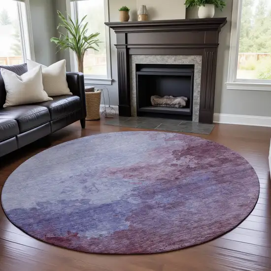 8' Purple And Lavender Abstract Washable Round Rug With UV Protection Photo 3