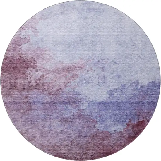 8' Purple And Lavender Abstract Washable Round Rug With UV Protection Photo 2