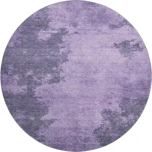 Photo of 8' Purple And Lavender Abstract Washable Round Rug With UV Protection