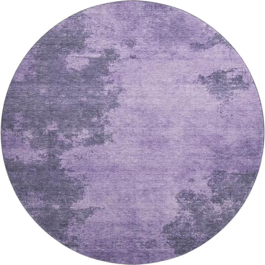 8' Purple And Lavender Abstract Washable Round Rug With UV Protection Photo 1