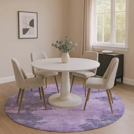 8' Purple And Lavender Abstract Washable Round Rug With UV Protection Photo 5