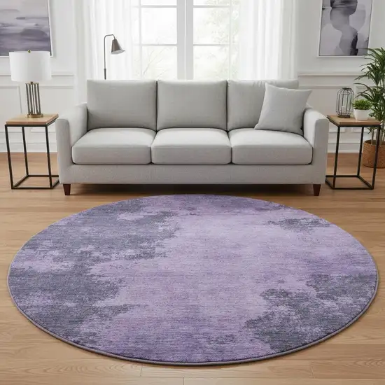 8' Purple And Lavender Abstract Washable Round Rug With UV Protection Photo 2