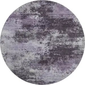 Photo of 8' Purple And Lavender Abstract Washable Round Rug With UV Protection