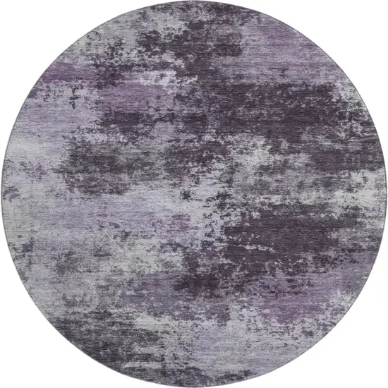 8' Purple And Lavender Abstract Washable Round Rug With UV Protection Photo 1