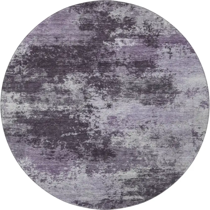 8' Purple And Lavender Abstract Washable Round Rug With UV Protection Photo 4
