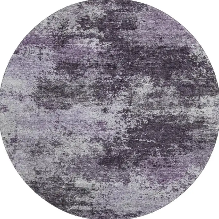 8' Purple And Lavender Abstract Washable Round Rug With UV Protection Photo 3