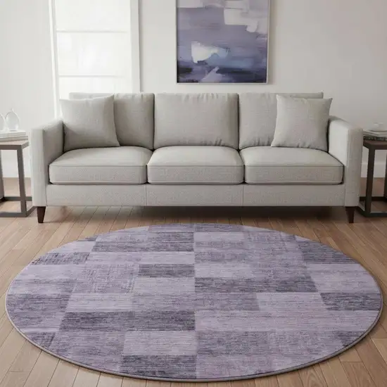 8' Purple And Lavender Geometric Washable Round Rug With UV Protection Photo 2