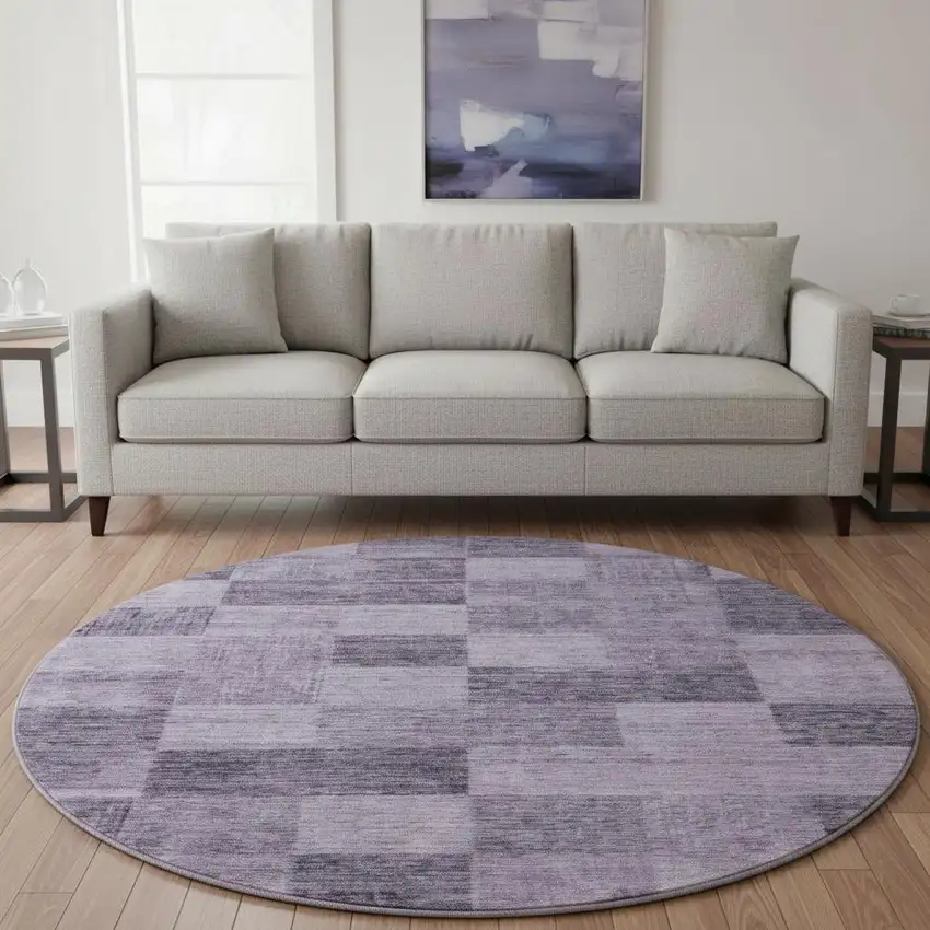 8' Purple And Lavender Geometric Washable Round Rug With UV Protection Photo 2
