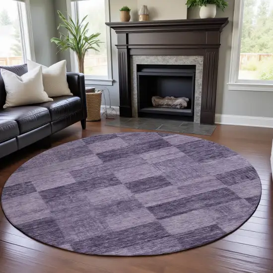 8' Purple And Lavender Geometric Washable Round Rug With UV Protection Photo 4
