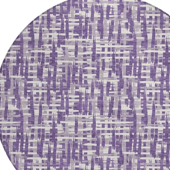 8' Purple And Lavender Round Abstract Washable Indoor Outdoor Area Rug Photo 5