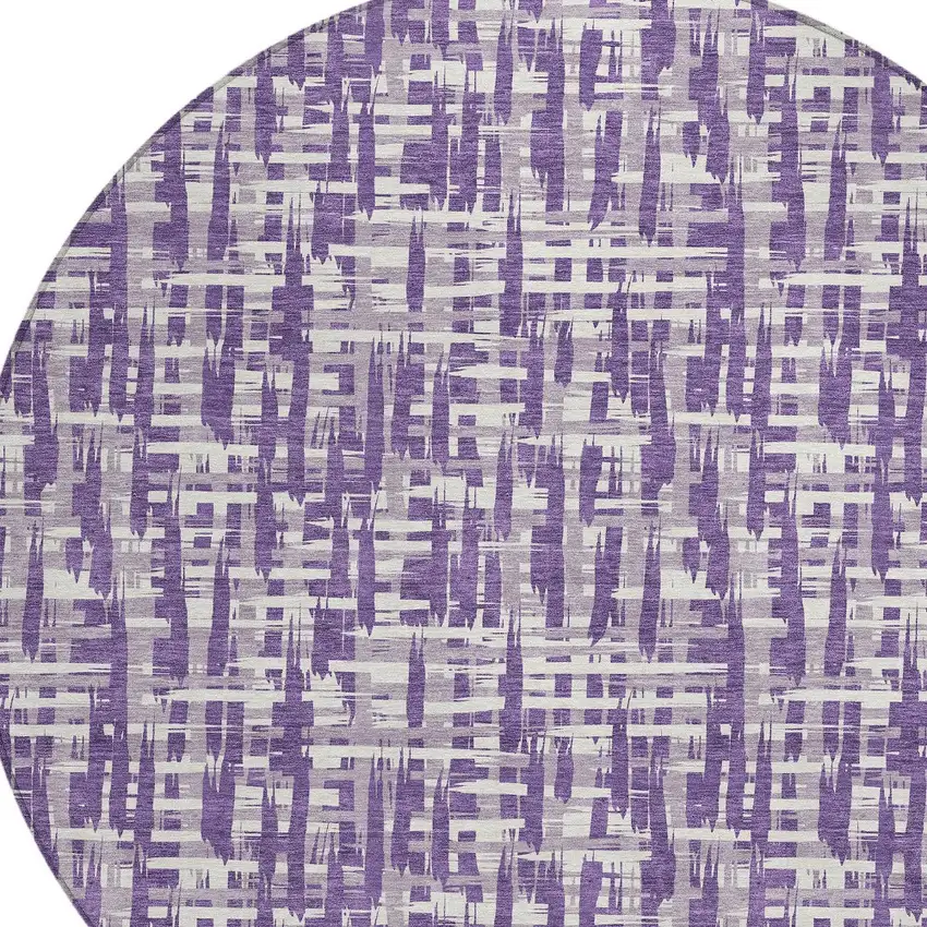 8' Purple And Lavender Round Abstract Washable Indoor Outdoor Area Rug Photo 5