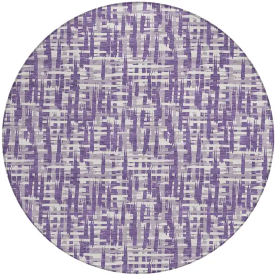 8' Purple And Lavender Round Abstract Washable Indoor Outdoor Area Rug Photo 2