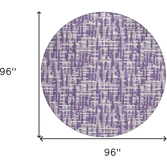 8' Purple And Lavender Round Abstract Washable Indoor Outdoor Area Rug Photo 9