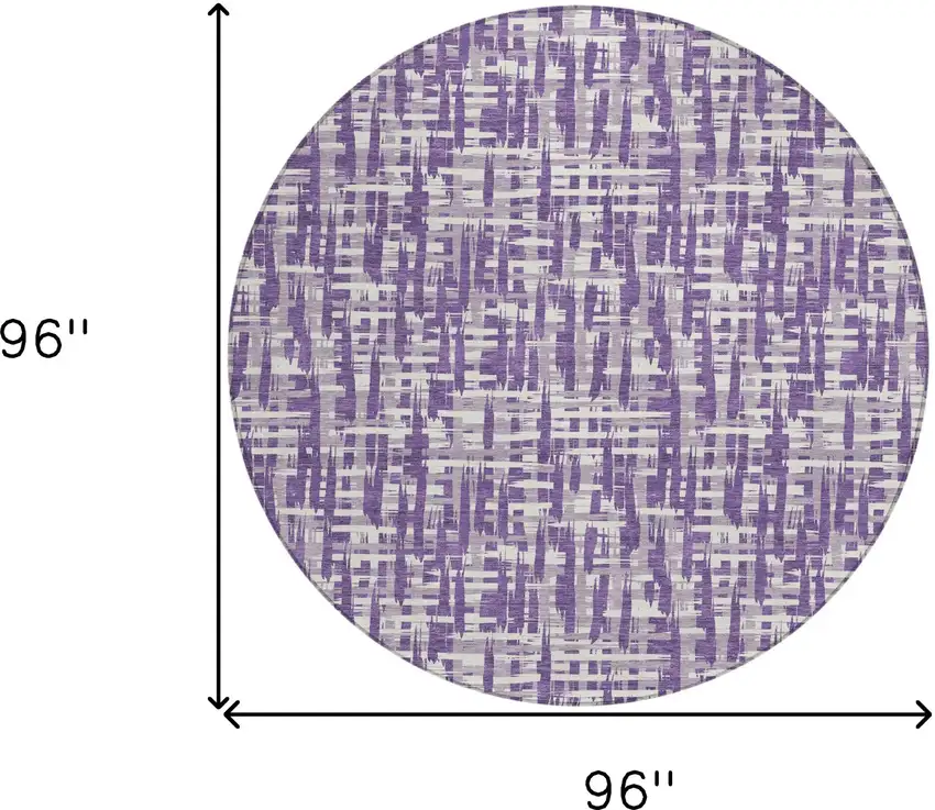 8' Purple And Lavender Round Abstract Washable Indoor Outdoor Area Rug Photo 9