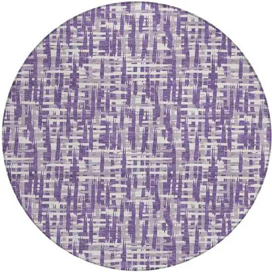 8' Purple And Lavender Round Abstract Washable Indoor Outdoor Area Rug Photo 6