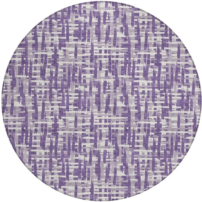 8' Purple And Lavender Round Abstract Washable Indoor Outdoor Area Rug Photo 6