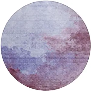 Photo of 8' Purple And Lavender Round Abstract Washable Indoor Outdoor Area Rug