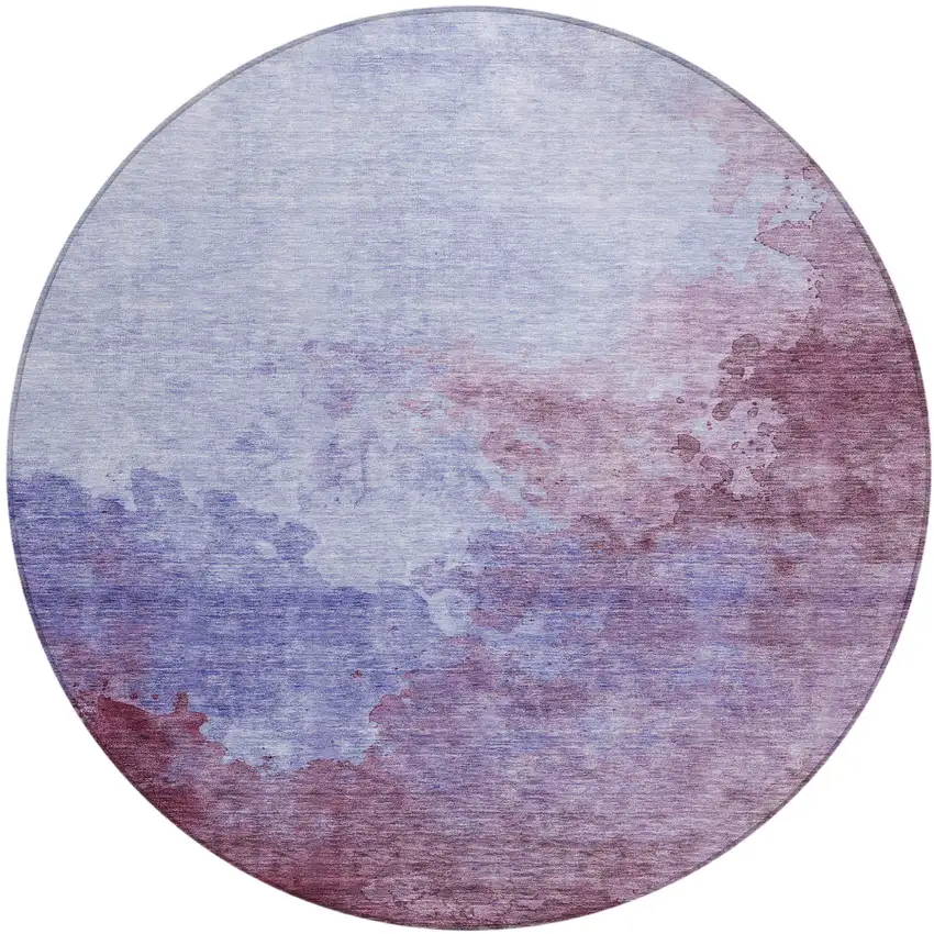 8' Purple And Lavender Round Abstract Washable Indoor Outdoor Area Rug Photo 2