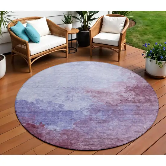 8' Purple And Lavender Round Abstract Washable Indoor Outdoor Area Rug Photo 1