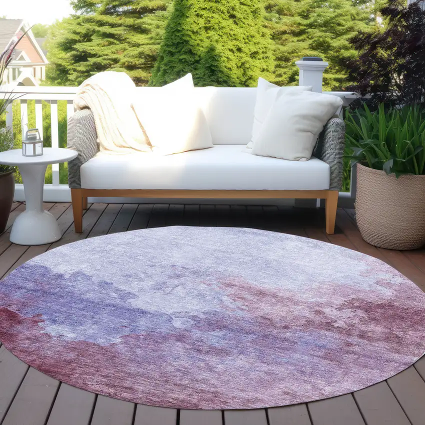 8' Purple And Lavender Round Abstract Washable Indoor Outdoor Area Rug Photo 6