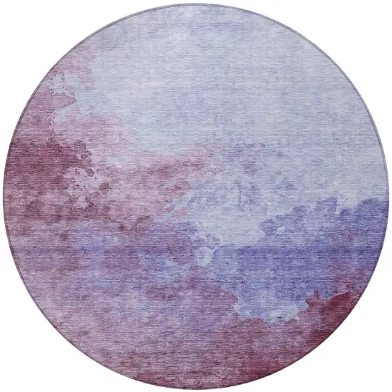 8' Purple And Lavender Round Abstract Washable Indoor Outdoor Area Rug Photo 5
