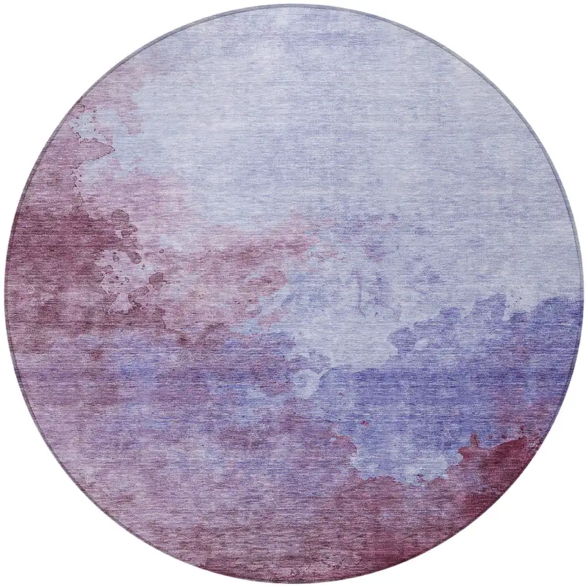 8' Purple And Lavender Round Abstract Washable Indoor Outdoor Area Rug Photo 5