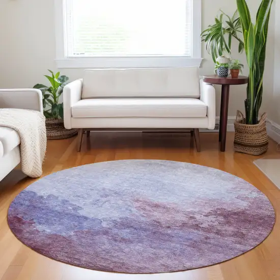 8' Purple And Lavender Round Abstract Washable Indoor Outdoor Area Rug Photo 7