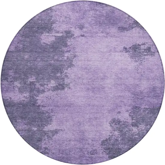 8' Purple And Lavender Round Abstract Washable Indoor Outdoor Area Rug Photo 1