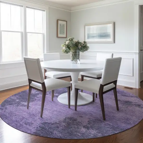 8' Purple And Lavender Round Abstract Washable Indoor Outdoor Area Rug Photo 6