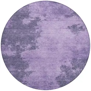 Photo of 8' Purple And Lavender Round Abstract Washable Indoor Outdoor Area Rug