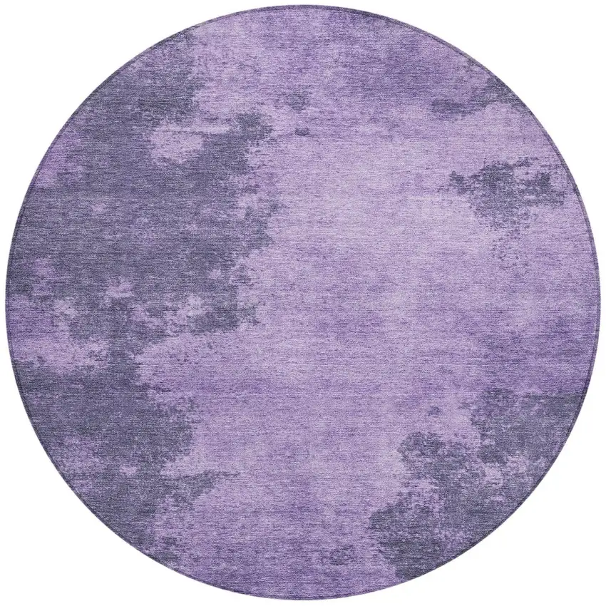 8' Purple And Lavender Round Abstract Washable Indoor Outdoor Area Rug Photo 3