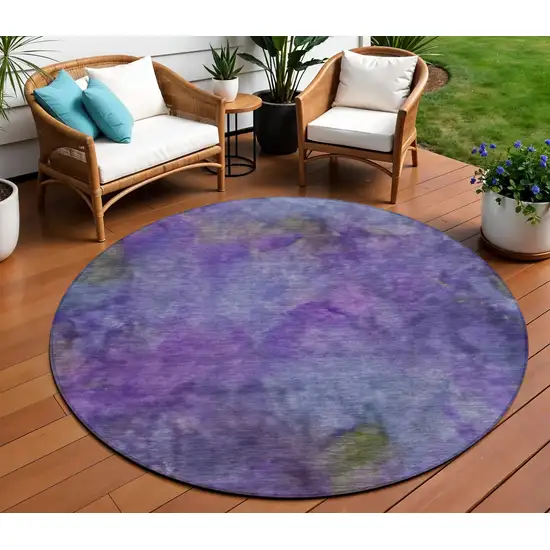 8' Purple And Lavender Round Abstract Washable Indoor Outdoor Area Rug Photo 1