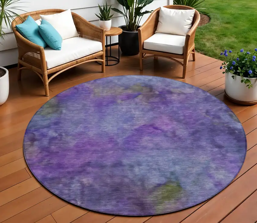 8' Purple And Lavender Round Abstract Washable Indoor Outdoor Area Rug Photo 1