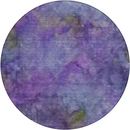 8' Purple And Lavender Round Abstract Washable Indoor Outdoor Area Rug Photo 2