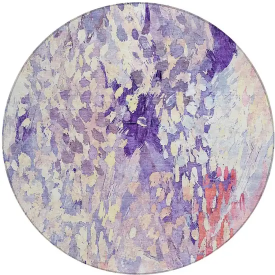 8' Purple And Lavender Round Abstract Washable Indoor Outdoor Area Rug Photo 4