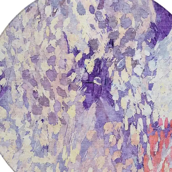 8' Purple And Lavender Round Abstract Washable Indoor Outdoor Area Rug Photo 3