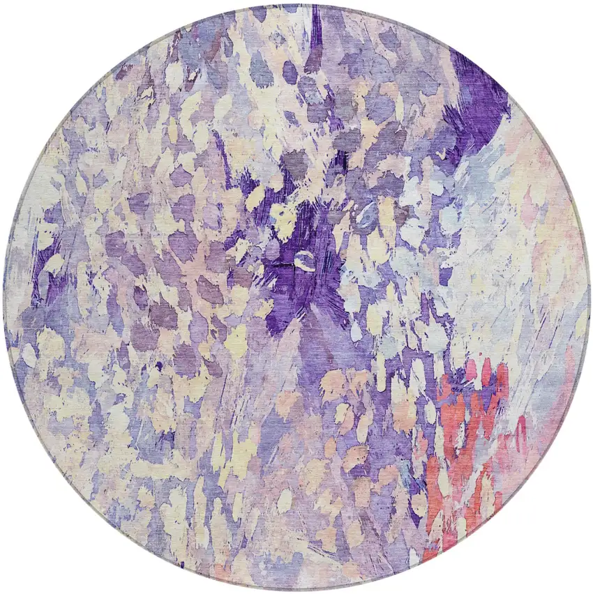 8' Purple And Lavender Round Abstract Washable Indoor Outdoor Area Rug Photo 2