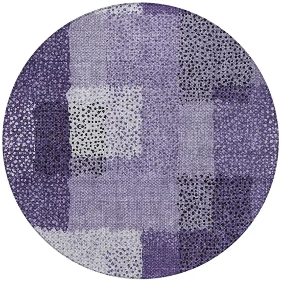 8' Purple And Lavender Round Abstract Washable Indoor Outdoor Area Rug Photo 3